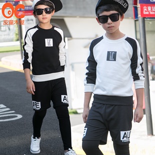 大男童套装秋韩版2016新款儿童卫衣运动装男孩假两件潮牌童装街舞