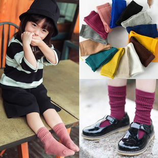男女童纯色堆堆袜 中筒袜子 春秋款棉质韩国儿童短袜 6双包邮