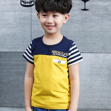 夏季儿童圆领条纹打底衫韩版短袖T恤