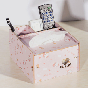 创意木质桌面客厅茶几抽纸盒简约圆筒卷纸巾盒遥控器多功能收纳盒