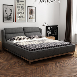 简约现代北欧布床1.8米软体床实木双人床全拆洗布艺床榻榻米婚床