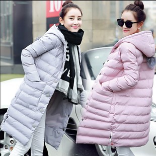 2016冬装韩版中长款棉衣女棉服修身加厚连帽时尚大码棉袄毛球外套