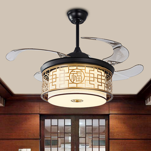 新中式吊扇灯客厅隐形吊扇灯led风扇灯餐厅电风扇吊灯餐厅风扇灯