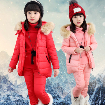 童装2016新款女童冬装中大童加厚棉服保暖秋冬套装韩版儿童三件套