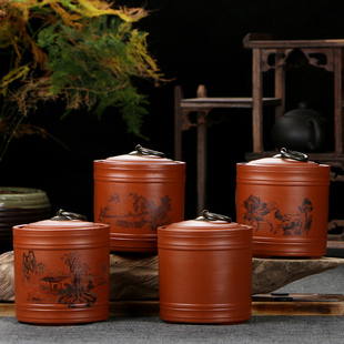 紫砂陶瓷罐便携式小号密封存茶罐迷你红绿铁观音茶叶包装盒家用