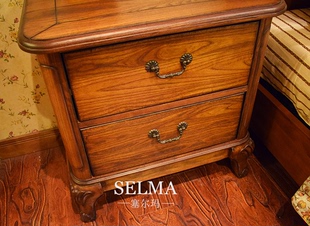 塞尔玛实木家具床头柜欧美式抽屉两抽方形柜白蜡木厂家直销定制