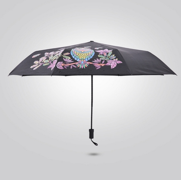 创意遇水变色小黑伞遮阳伞女防晒挡雨防紫外线三折伞太阳伞晴雨伞