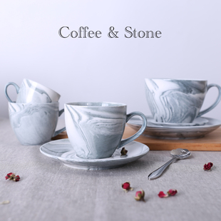 大理石纹咖啡杯碟 创意陶瓷红茶杯子居家办公水杯情侣杯牛奶杯碟