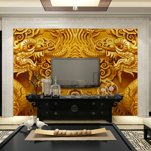 个性定制 中式背景墙纸客厅卧室无纺布大型壁画金色龙凤呈祥壁纸