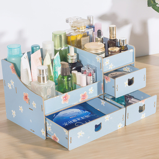 韩版创意木质桌面化妆品收纳盒大号抽屉式梳妆台护肤品首饰整理箱