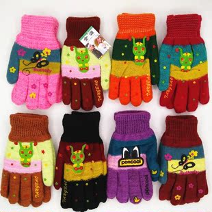韩版冬季女士手套女毛线双层加厚加绒保暖分指户外五指成人女手套