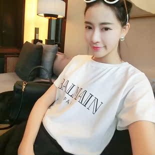 韩国SZ代购新款韩版修身大码女装宽松纯棉字母短袖T恤女打底衫潮