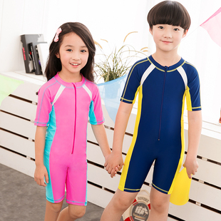儿童游泳衣连体短袖防紫外线男女孩泳装沙滩冲浪潜水服防晒水母衣