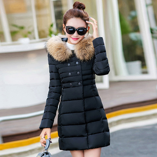 2016冬季新款时尚韩版棉衣女中长款修身显瘦连帽保暖羽绒棉服外套