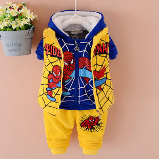 童装0-1儿童2-3岁婴儿套装男童蜘蛛侠加厚冬装套装卫衣外套三件套