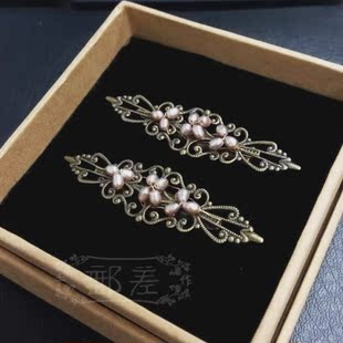 「Embrasse-moi 手工首饰」古典天然淡水粉紫色珍珠发夹