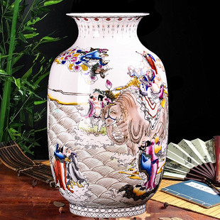 景德镇陶瓷器 粉彩手绘十八罗汉大花瓶 家居客厅工艺装饰仿古摆件