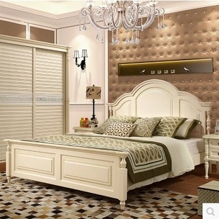 美式床 全实木双人床 欧式床纯实木1.8田园白色高箱乡村床婚床