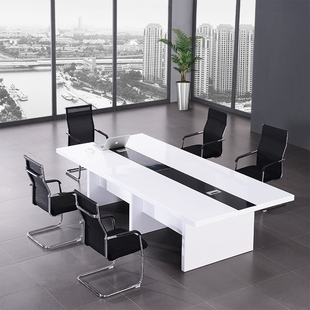 办公家具烤漆会议桌公司洽谈桌白色开会桌简约现代长桌大型会议桌