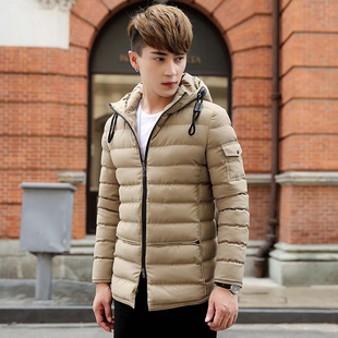 棉衣男中长款青年学生加厚羽绒棉服冬季韩版修身英伦连帽棉袄外套