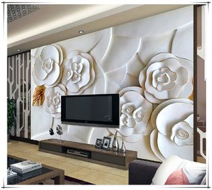 欧式客厅电视背景墙壁纸无纺布卧室3D影视墙玫瑰大型壁画墙纸自粘