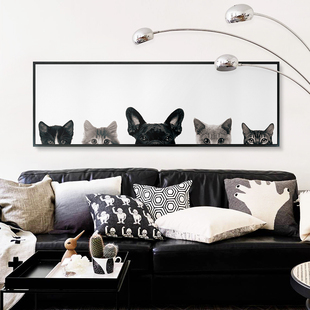 现代简约动物客厅装饰画北欧风格卡通挂画床头壁画沙发背景墙猫狗
