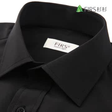 杉杉2016秋新款男士长袖衬衫 商务中年职业正装免烫纯色衬衣 黑色