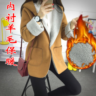 2016秋冬季新款韩版加厚羊羔毛呢子外套大码呢子大衣短款学生女装