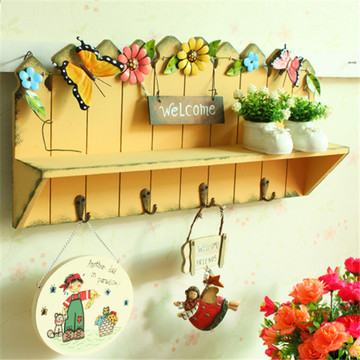 韩式创意田园木质置物架层板壁挂钩装饰挂钩蝴蝶墙面装饰钥匙挂架