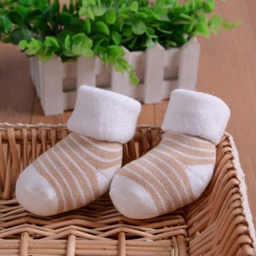 新生儿宝宝袜 纯棉天然彩棉袜 无骨松口精梳棉婴儿秋冬加厚毛圈袜