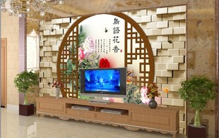 高清客厅3D牡丹电视背景墙图片背景墙沙发墙玄关壁纸