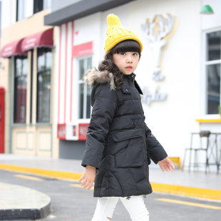 新款韩版儿童羽绒服中长款毛领女童加厚连帽中小童冬装保暖外套潮