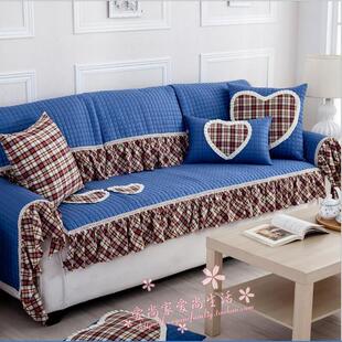 四季全棉布艺防滑沙发垫蓝色格子定做靠垫抱枕套飘窗垫客厅皮沙发