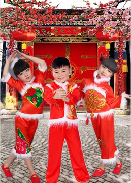 儿童舞蹈服男女童民族舞喜庆表演服装幼儿圣诞舞蹈服秧歌舞演出服
