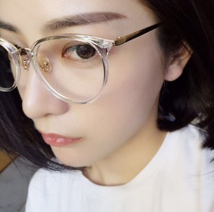 韩版文艺大框简约复古透明全框眼镜框大脸防辐射平光镜女韩国学生