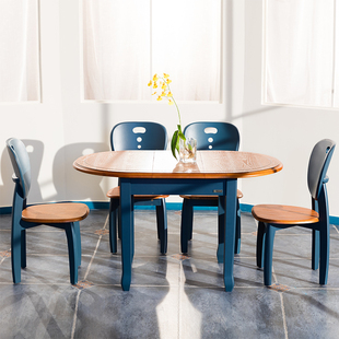 小户型餐桌实木餐桌椅组合伸缩折叠4人6人地中海椭圆形餐桌