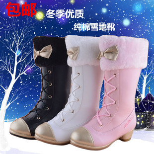 包邮冬季女童高跟靴2016韩版公主绑带拉链马丁靴儿童雪地高筒皮靴