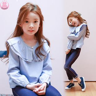 韩版女童长袖T恤2016秋款中大童娃娃领上衣秋季儿童小女孩打底衫
